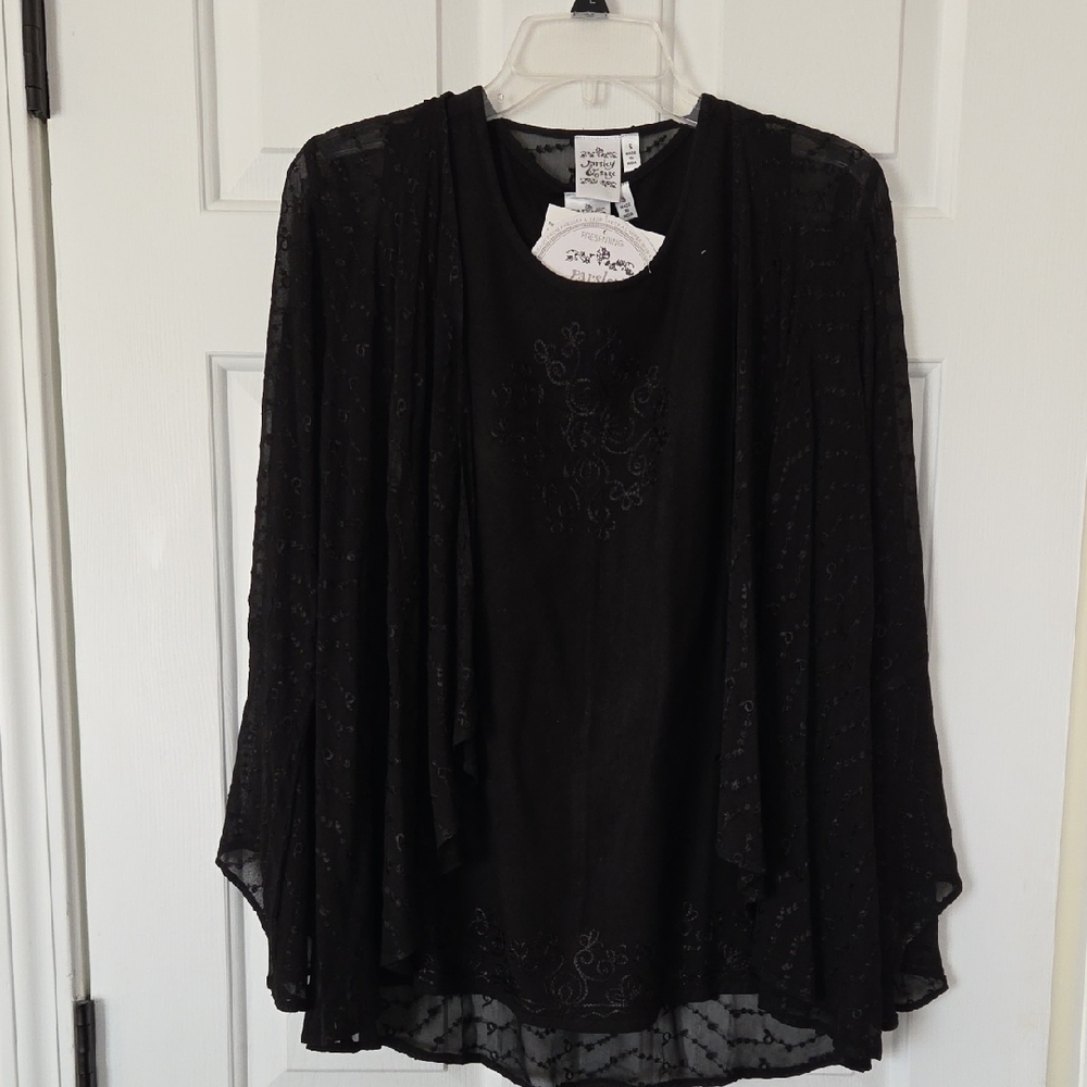 Parsley & Sage Black Women's Sleeveless Blouse With Cardigan Set